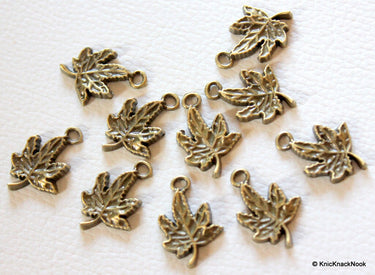 10 x Zinc Alloy Bronze Tone Maple Leaf Charm Pendants